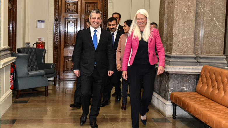 Kurdistan Region Prime Minister Masrour Barzani in meeting with British Minister of State for Asia and the Middle East Amanda Milling, Apr. 19, 2022 (Photo: KRG)